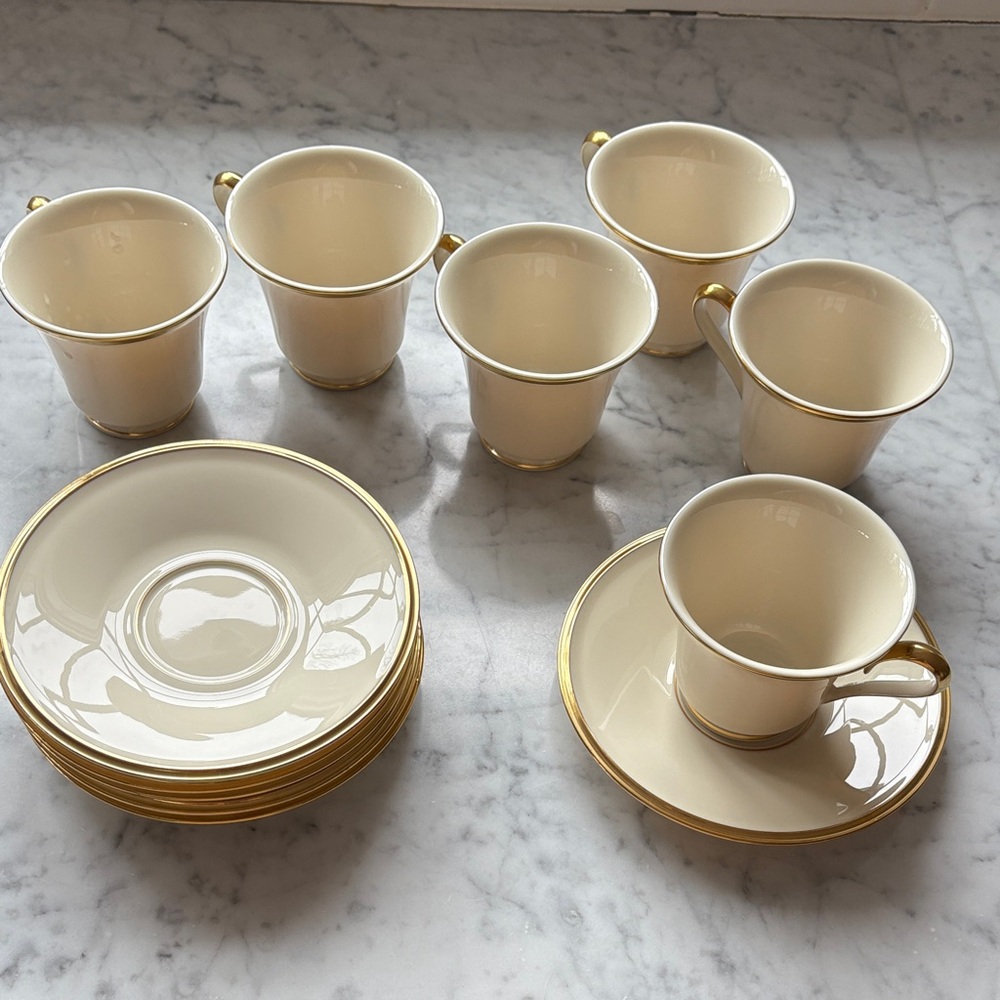 Lenox Cream and Gold Porcelain Tea Cup & Saucer Set